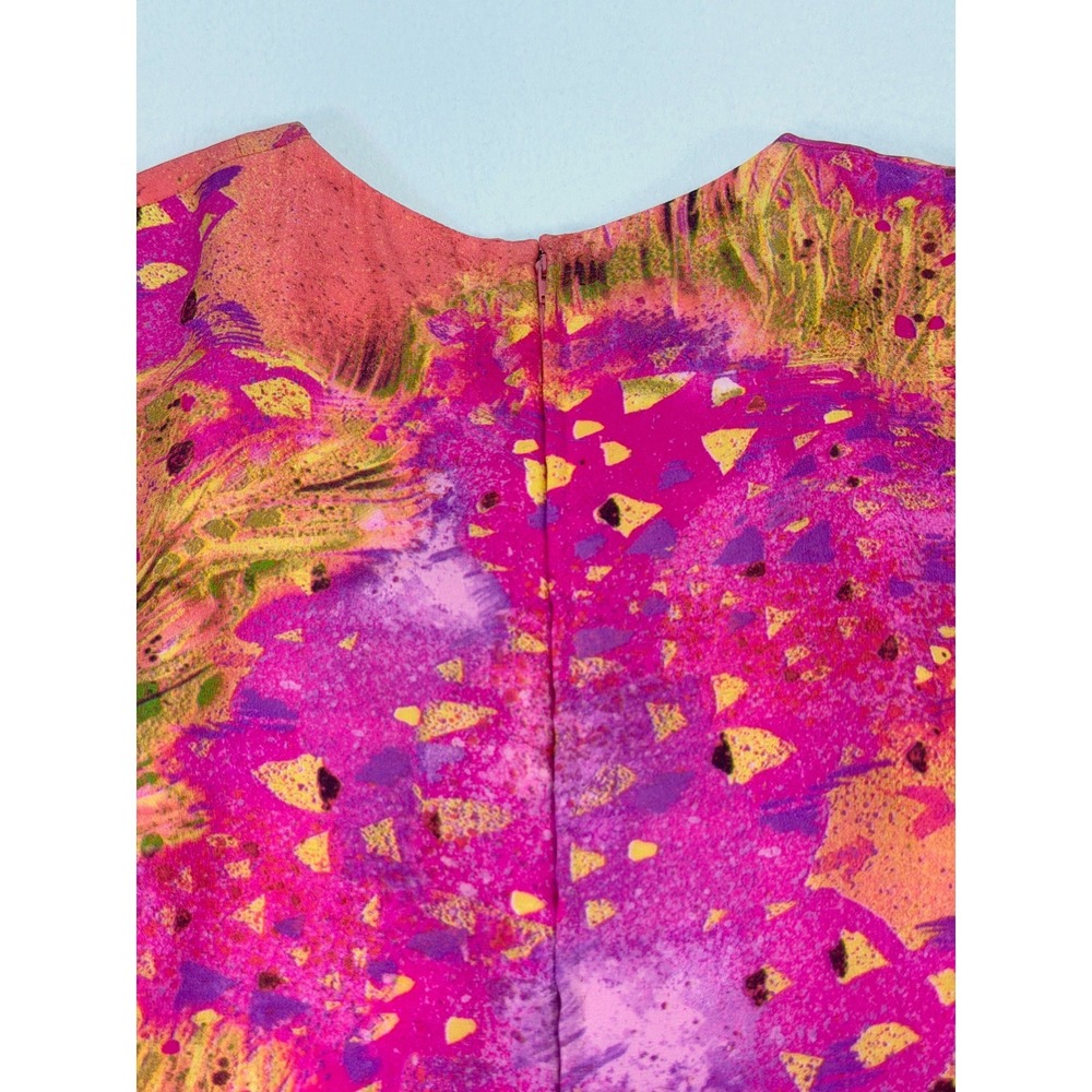 Mirella Cavorso Silk Blouse M Pink Orange Print Long Sleeve Top Vintage Work Fun - Picture 7 of 11